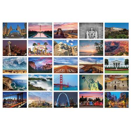 BETTER OFFICE PRODUCTS Travel Postcards, 4in. x 6in. High Gloss, 25 Amazing Photos of National Landmarks, 50PK 64641
